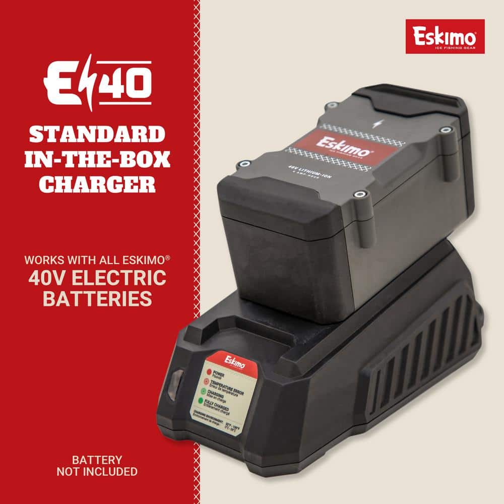 Eskimo E40 Battery Charger, 40-Volt Lithium-ion, Black, 2-Amp Charger, Smart Charging, Indicator Light