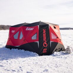 Eskimo Outbreak 850XDP, Pop-Up Portable Ice Fishing Shelter, No-Trip Door, 7-9 Person, Red/Black, 50850