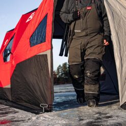 Eskimo Outbreak 850XDP, Pop-Up Portable Ice Fishing Shelter, No-Trip Door, 7-9 Person, Red/Black, 50850