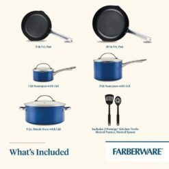 Farberware Style 10-Piece Aluminum Nonstick Cookware Set with Lids in Blue 13578
