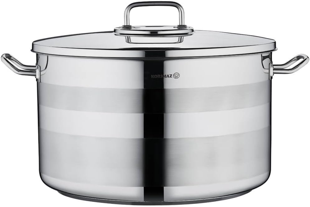 Korkmaz Astra2 Stainless Steel Pot, High-Performance Multi-Purpose Cookware with Lid, 15.85 Quart