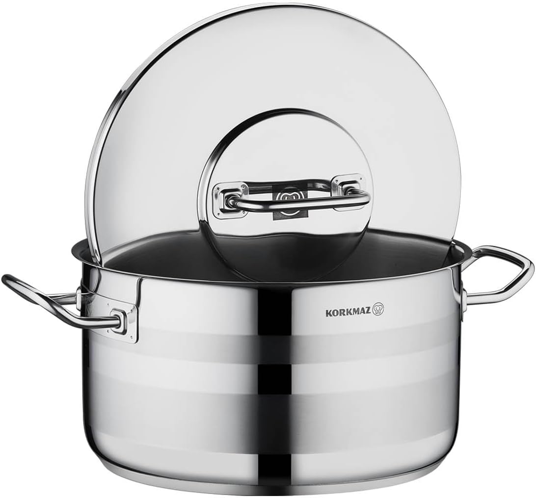 Korkmaz Astra2 Stainless Steel Pot, High-Performance Multi-Purpose Cookware with Lid, 15.85 Quart
