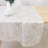 Majestic Giftware Polyester Tablecloths for Rectangle Tables | (70/108) - TC1327 Jacquard White Gold Wave Print Hem Stitch Dining Table Cover | Decorative Washable Tablecloth for Kitchen, Dining