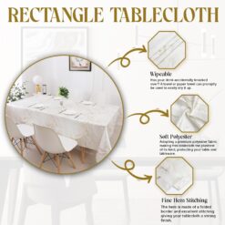 Majestic Giftware Polyester Tablecloths for Rectangle Tables | (70/108) - TC1327 Jacquard White Gold Wave Print Hem Stitch Dining Table Cover | Decorative Washable Tablecloth for Kitchen, Dining
