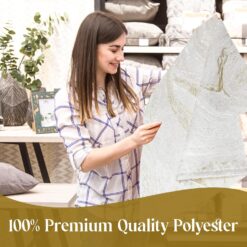 Majestic Giftware Polyester Tablecloths for Rectangle Tables | (70/108) - TC1327 Jacquard White Gold Wave Print Hem Stitch Dining Table Cover | Decorative Washable Tablecloth for Kitchen, Dining