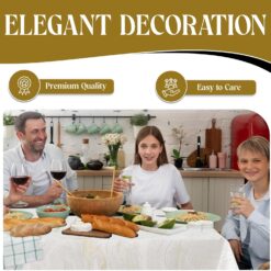 Majestic Giftware Polyester Tablecloths for Rectangle Tables | (70/108) - TC1327 Jacquard White Gold Wave Print Hem Stitch Dining Table Cover | Decorative Washable Tablecloth for Kitchen, Dining
