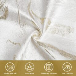 Majestic Giftware Polyester Tablecloths for Rectangle Tables | (70/108) - TC1327 Jacquard White Gold Wave Print Hem Stitch Dining Table Cover | Decorative Washable Tablecloth for Kitchen, Dining