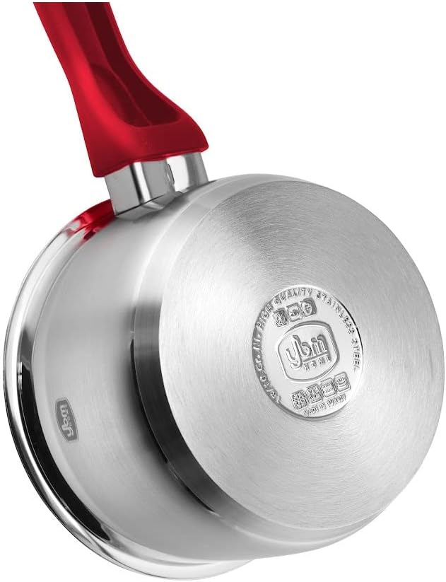 YBM HOME 18/10 Tri-Ply Stainless Steel Pots and Pans Cookware Set Includes Saucepans Stockpots and Frying Pans, Induction Compatible Dishwasher Safe 13 Pieces, Red