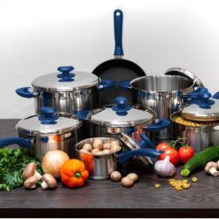 YBM HOME 18/10 Tri-Ply Stainless Steel Pots and Pans Cookware Set Includes Saucepans Stockpots and Frying Pans, Induction Compatible Dishwasher Safe 10 Pieces, Blue