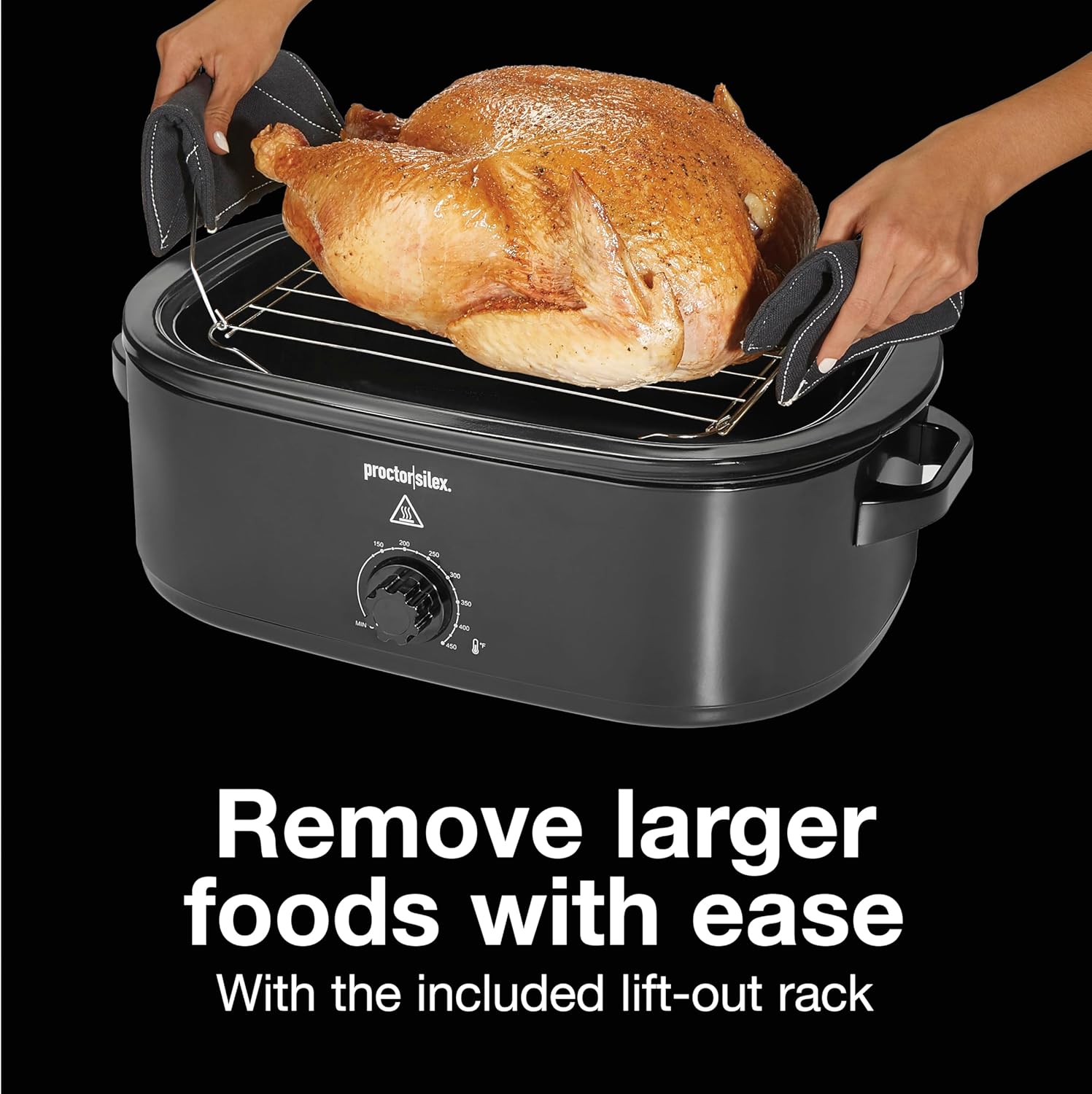 Proctor Silex 24-Pound Electric Roaster Oven with Variable Temperature Control, Self-Basting Lid & Removable Pan, 18 Quart, Black (32211)