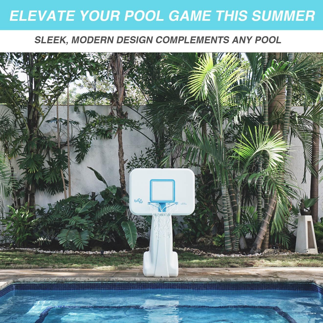 Dunn-Rite PoolSport Swimming Pool Basketball Hoop w/Ball, Base, & 13.5 Inch Stainless Steel Rim for Adults & Kids, Choose Basketball or Volleyball Combo