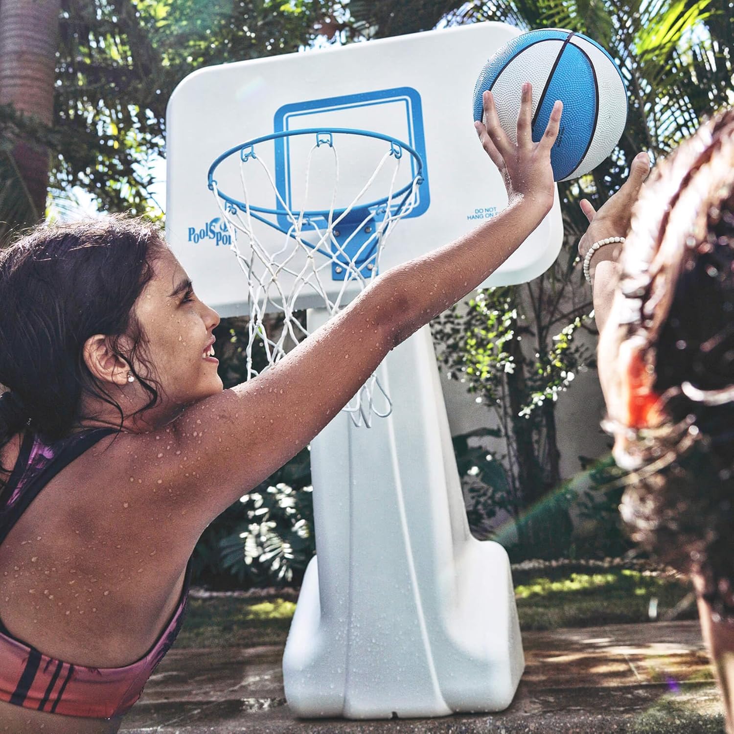 Dunn-Rite PoolSport Swimming Pool Basketball Hoop w/Ball, Base, & 13.5 Inch Stainless Steel Rim for Adults & Kids, Choose Basketball or Volleyball Combo