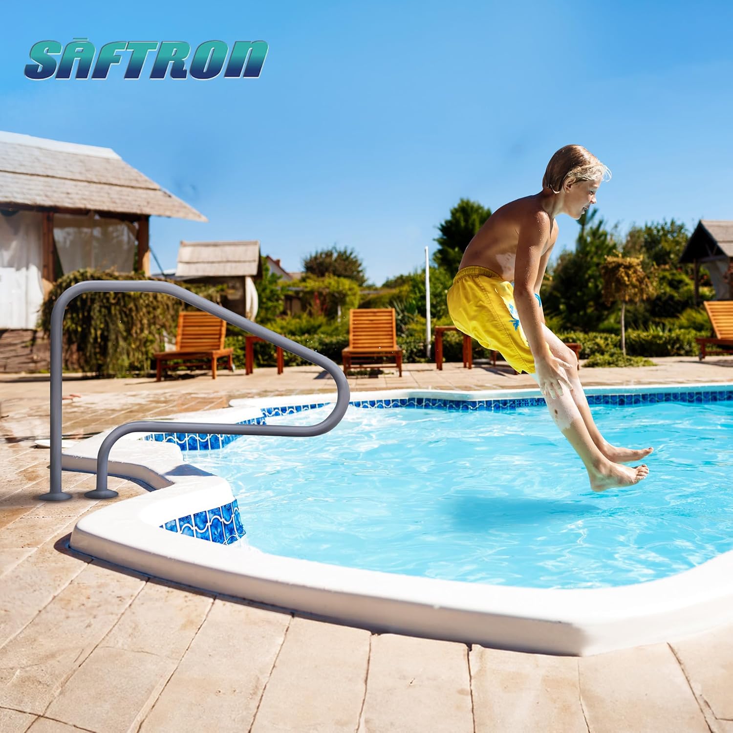 Saftron RTD-448-GG 4 Bend Swimming Pool Mounted Polymer Handrail, Graphite Gray
