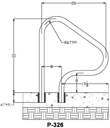 Rust Proof P-326-RTD Gray Return-to-Deck Figure 4" Swimming Pool & Spa Handrail. Three Bend, 30" H x 26" W. (Matching Color Escutcheons and Freight Included)