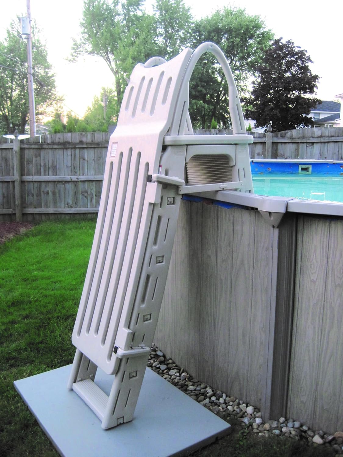 Confer Plastics G7200 Roll Guard Self Closing Self Latching Pool Ladder Safety Gate with 73-inch High Latch and Included Padlock, GATE ONLY for Use on 7200 RollGuard A-Frame Ladder Only, Warm Grey