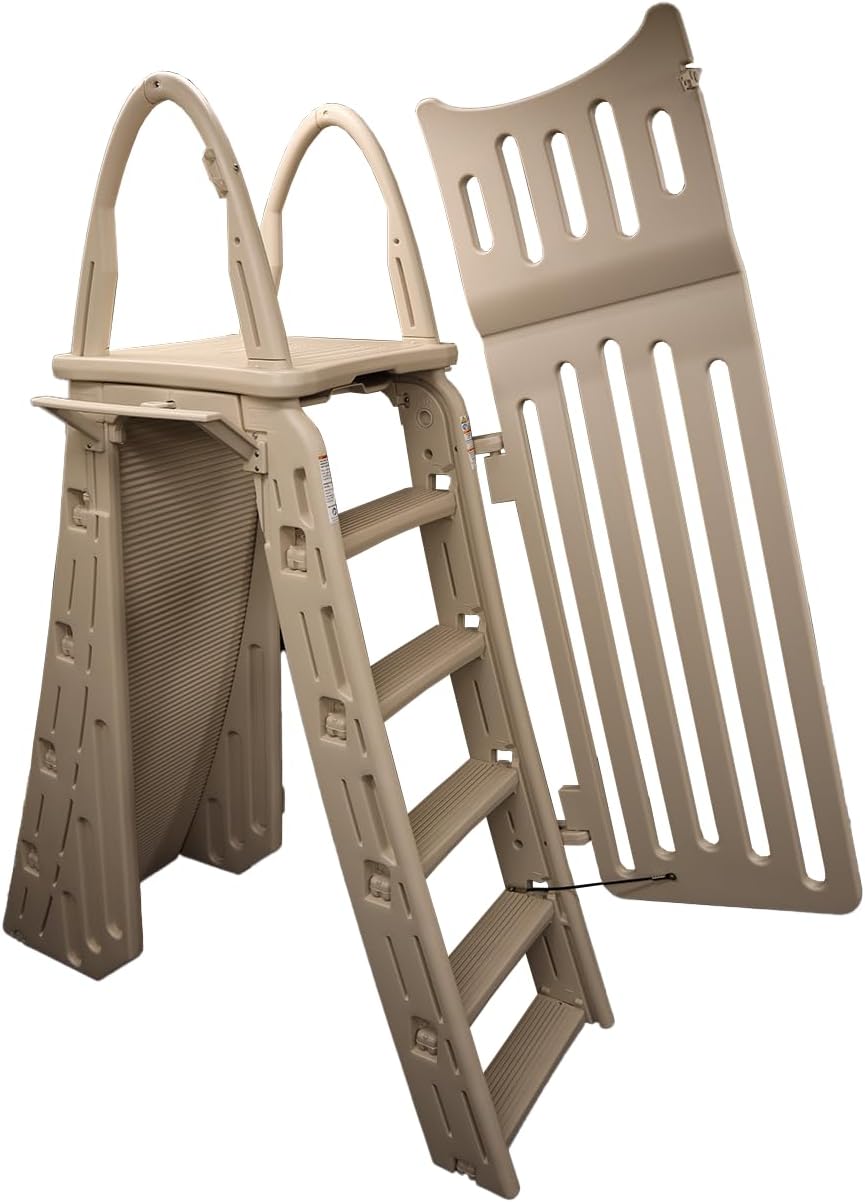Confer Plastics G7200 Roll Guard Self Closing Self Latching Pool Ladder Safety Gate with 73-inch High Latch and Included Padlock, GATE ONLY for Use on 7200 RollGuard A-Frame Ladder Only, Warm Grey