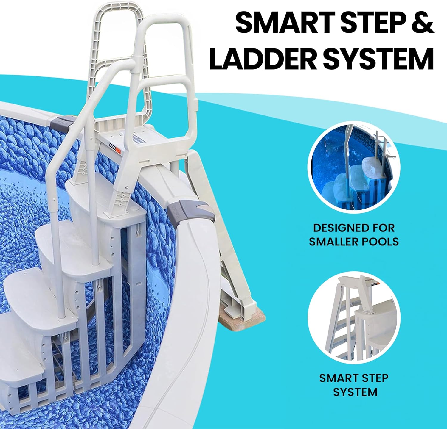 Main Access 200600T 4 Piece 24" Wide Heavy Duty Adjustable Above Ground Swimming Pool Smart Step Entry System with 200 Pound Capacity, Taupe