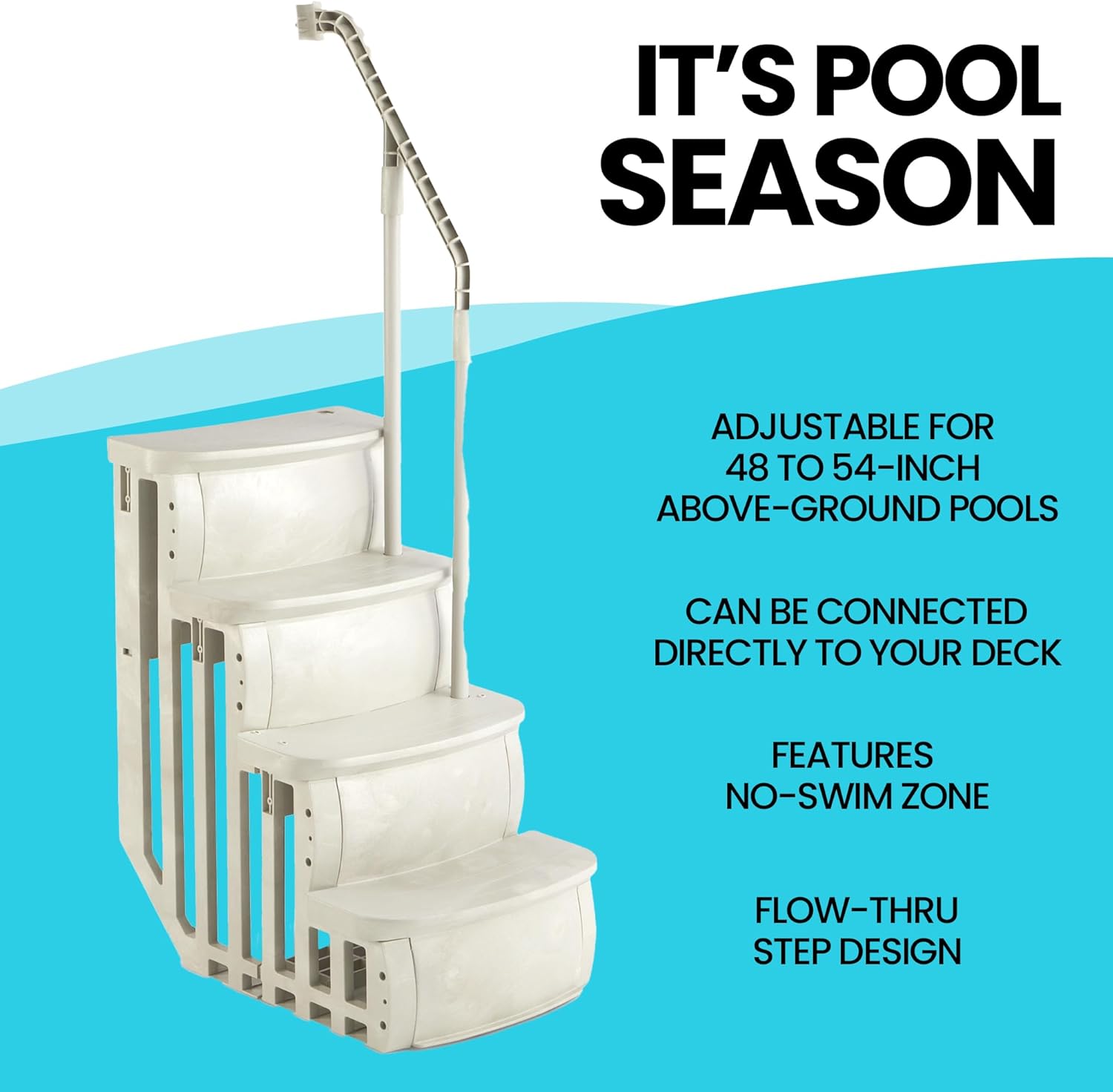 Main Access 200600T 4 Piece 24" Wide Heavy Duty Adjustable Above Ground Swimming Pool Smart Step Entry System with 200 Pound Capacity, Taupe