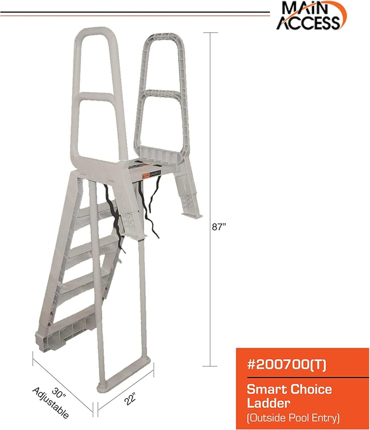 Main Access 200700T Smart Choice Comfort Incline Outside Pool Ladder Heavy-Duty Adjustable Resin Ladder for 48-54 Inch Above Ground Swimming Pools, Gray