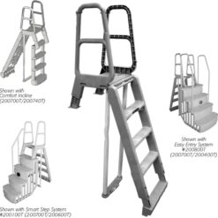 Main Access 200700T Smart Choice Comfort Incline Outside Pool Ladder Heavy-Duty Adjustable Resin Ladder for 48-54 Inch Above Ground Swimming Pools, Gray