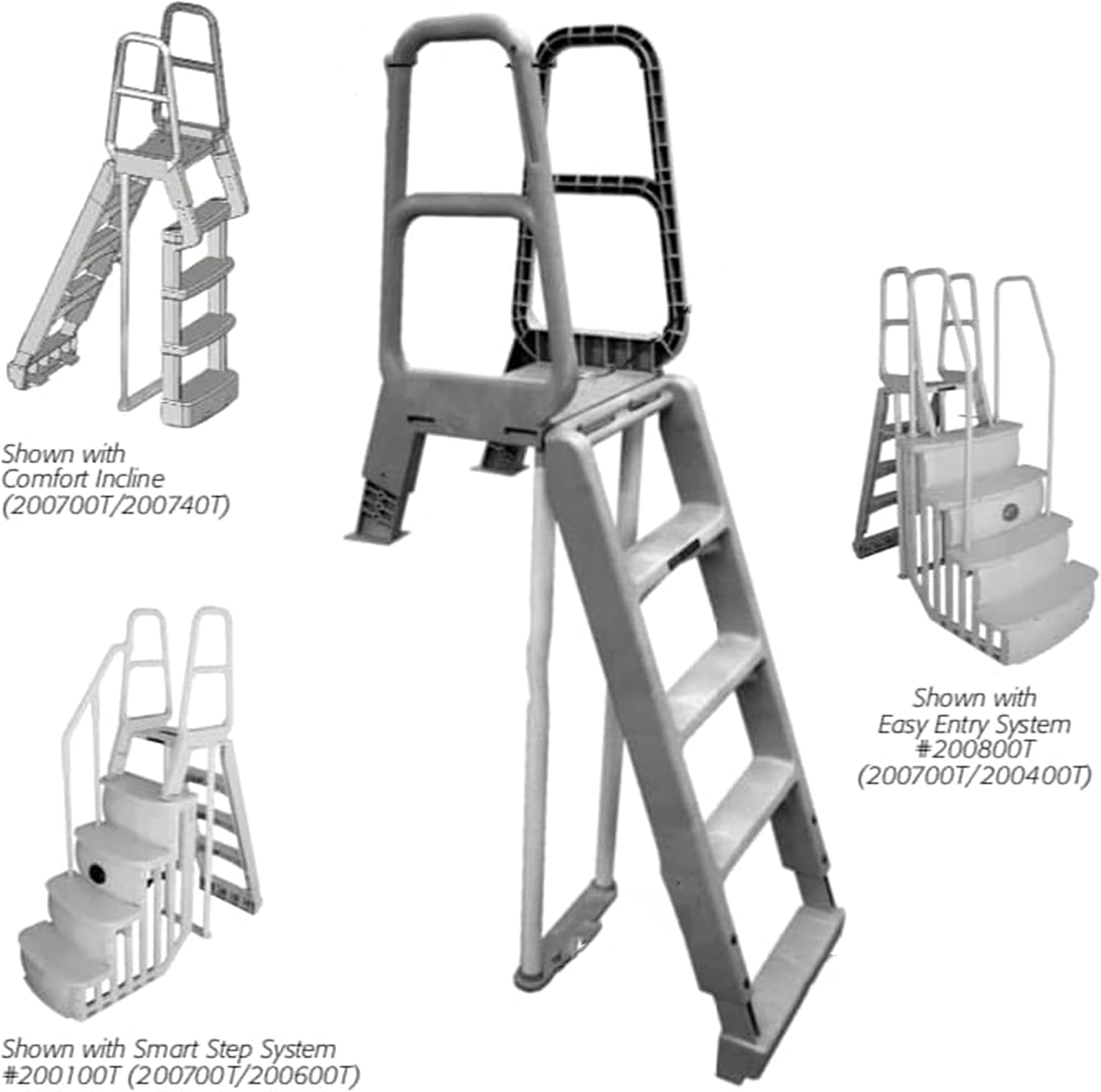 Main Access 200700T Smart Choice Comfort Incline Outside Pool Ladder Heavy-Duty Adjustable Resin Ladder for 48-54 Inch Above Ground Swimming Pools, Gray