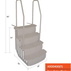 Main Access Easy Entry Steps with Dual Handrails for 48-54 Inch Above Ground Swimming Pools with Deck/Platform, Taupe