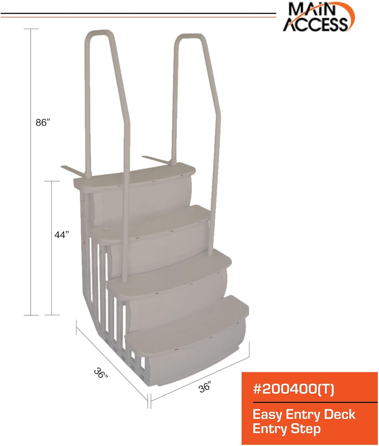 Main Access Easy Entry Steps with Dual Handrails for 48-54 Inch Above Ground Swimming Pools with Deck/Platform, Taupe