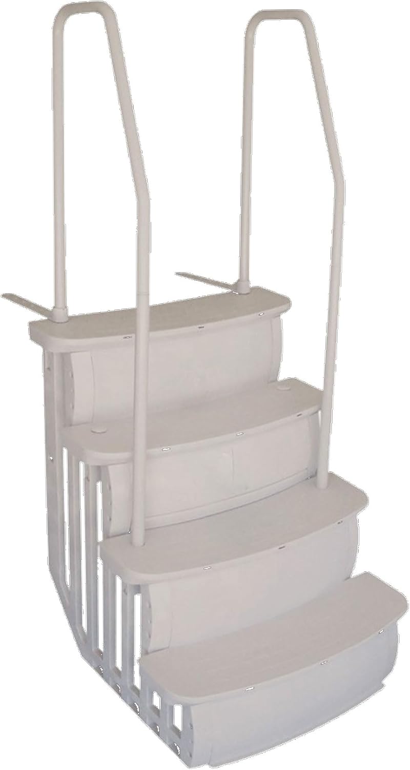 Main Access Easy Entry Steps with Dual Handrails for 48-54 Inch Above Ground Swimming Pools with Deck/Platform, Taupe