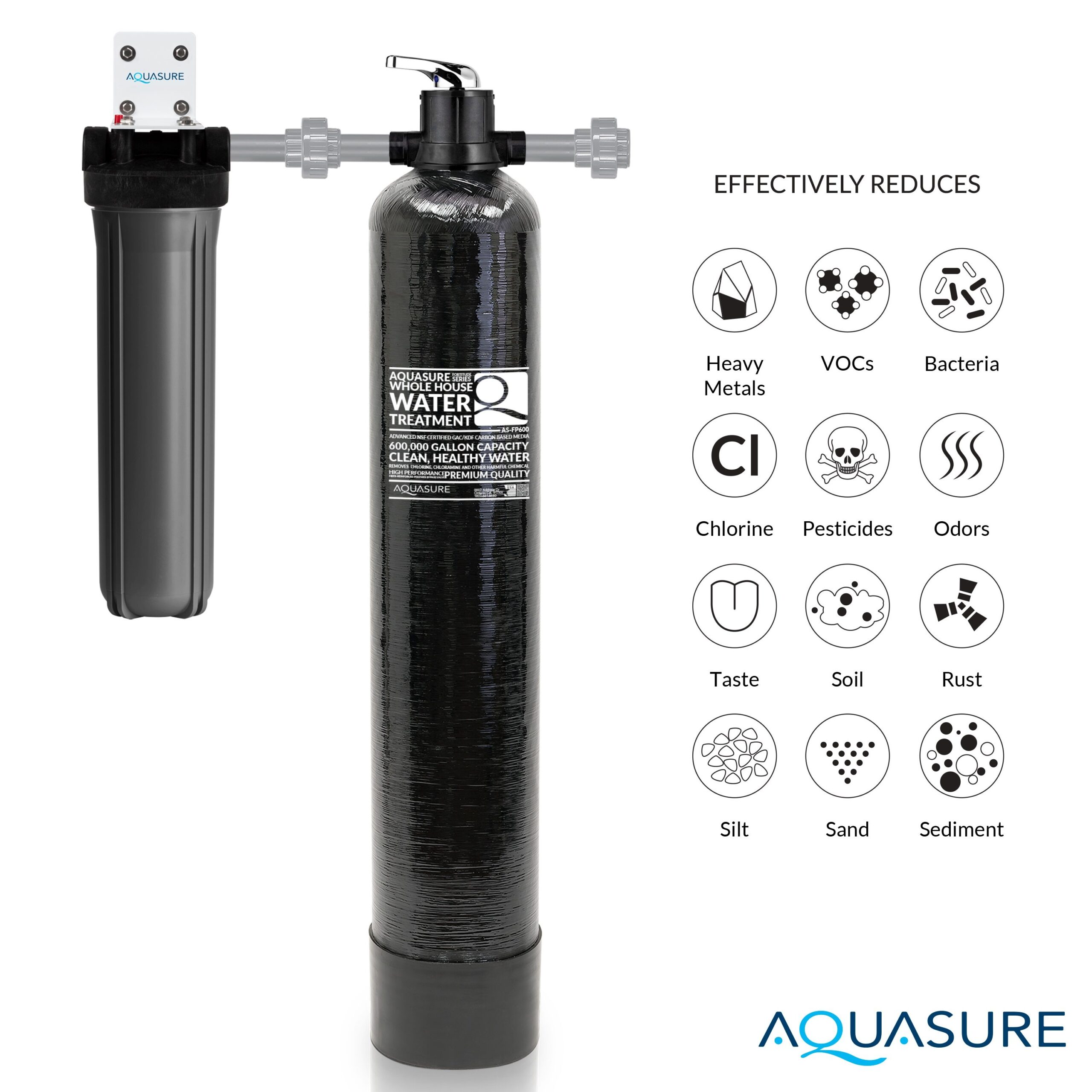 AQUASURE Fortitude Pro Carbon and Sediment Whole House Water Filtration System Dual-Stage 9-GPM 30 Micron