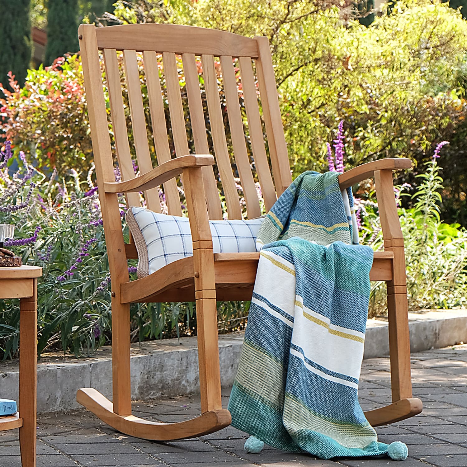 Cambridge Casual Heaton Natural Teak Wood Frame Rocking Chair with Slat Seat