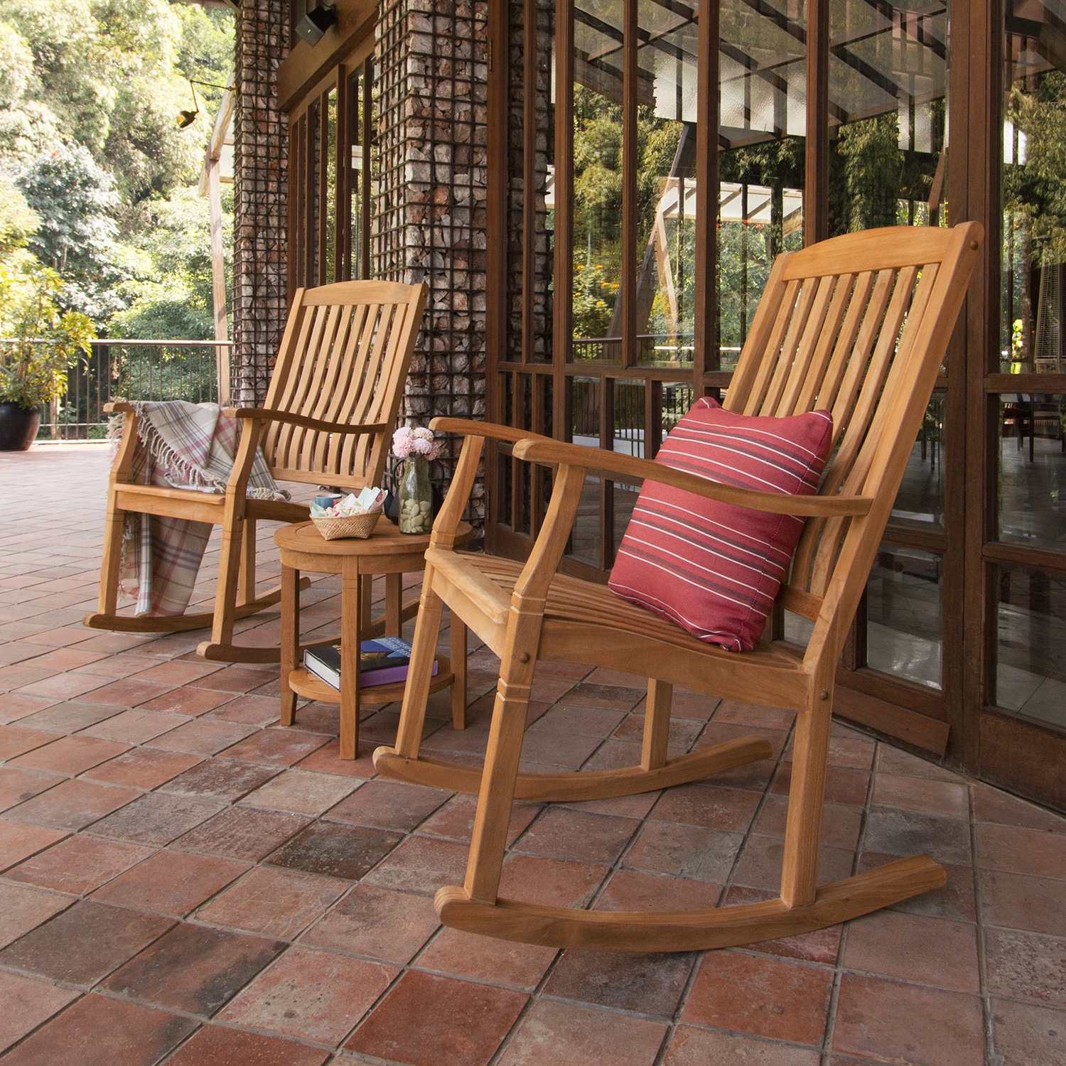 Cambridge Casual Heaton Natural Teak Wood Frame Rocking Chair with Slat Seat