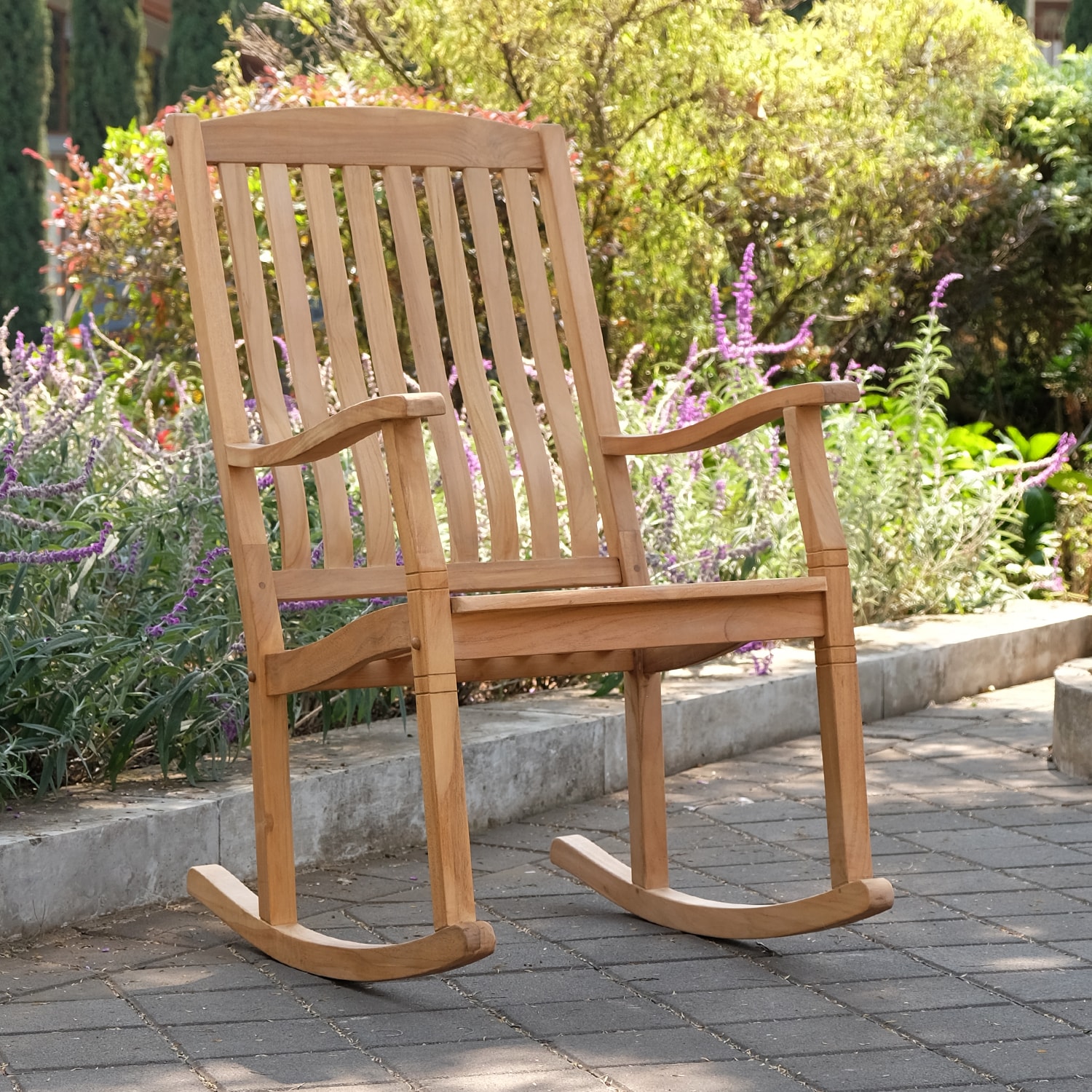Cambridge Casual Heaton Natural Teak Wood Frame Rocking Chair with Slat Seat