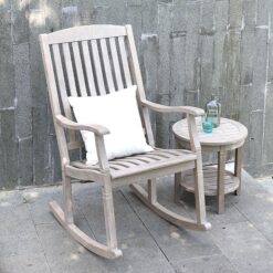 Cambridge Casual Heaton Weathered Gray Teak Wood Frame Rocking Chair with Slat Seat