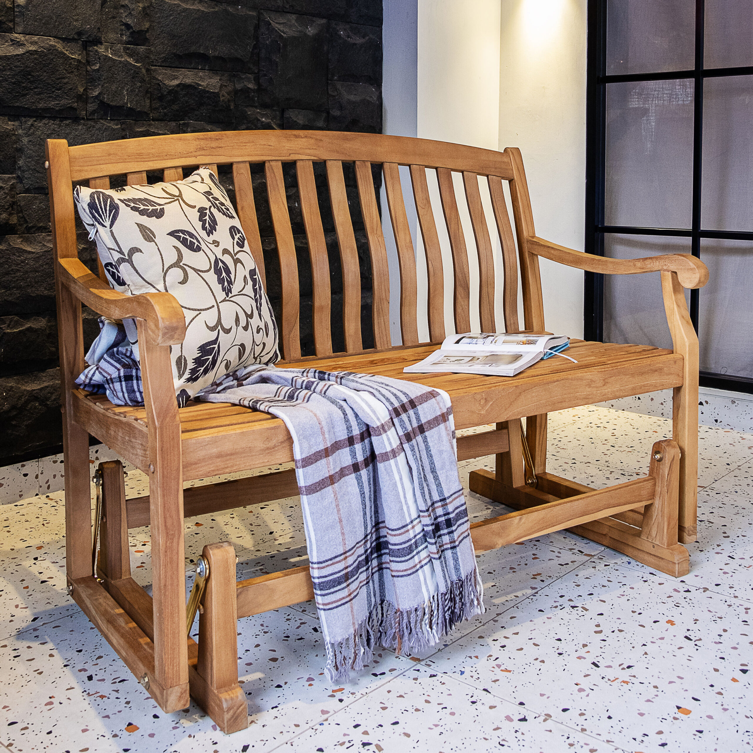 Cambridge Casual Colton 2 -person Natural Teak Wood Outdoor Glider