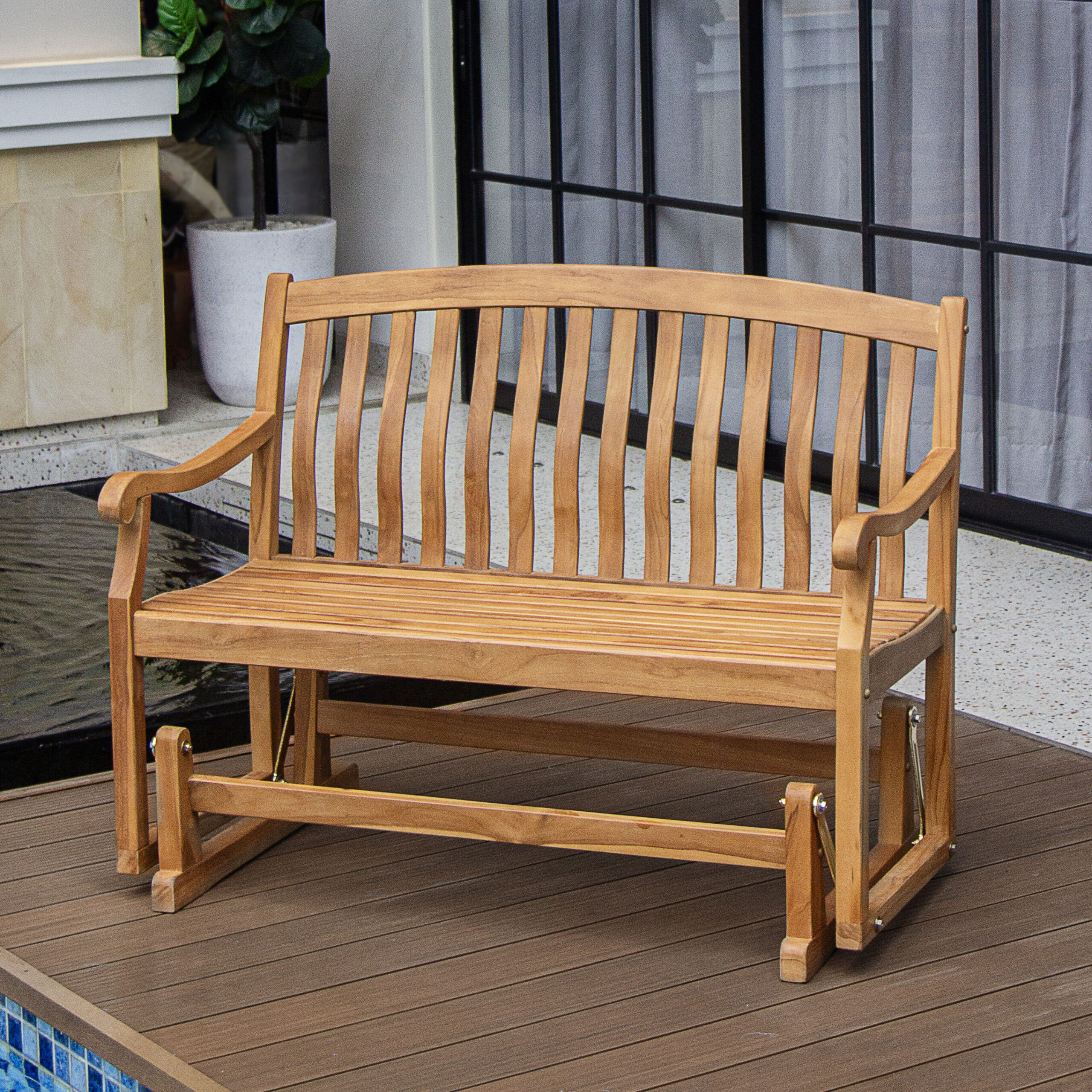 Cambridge Casual Colton 2 -person Natural Teak Wood Outdoor Glider