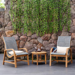 Cambridge Casual Dunham Natural Teak Wood Frame Stationary Conversation Chair with Woven Seat