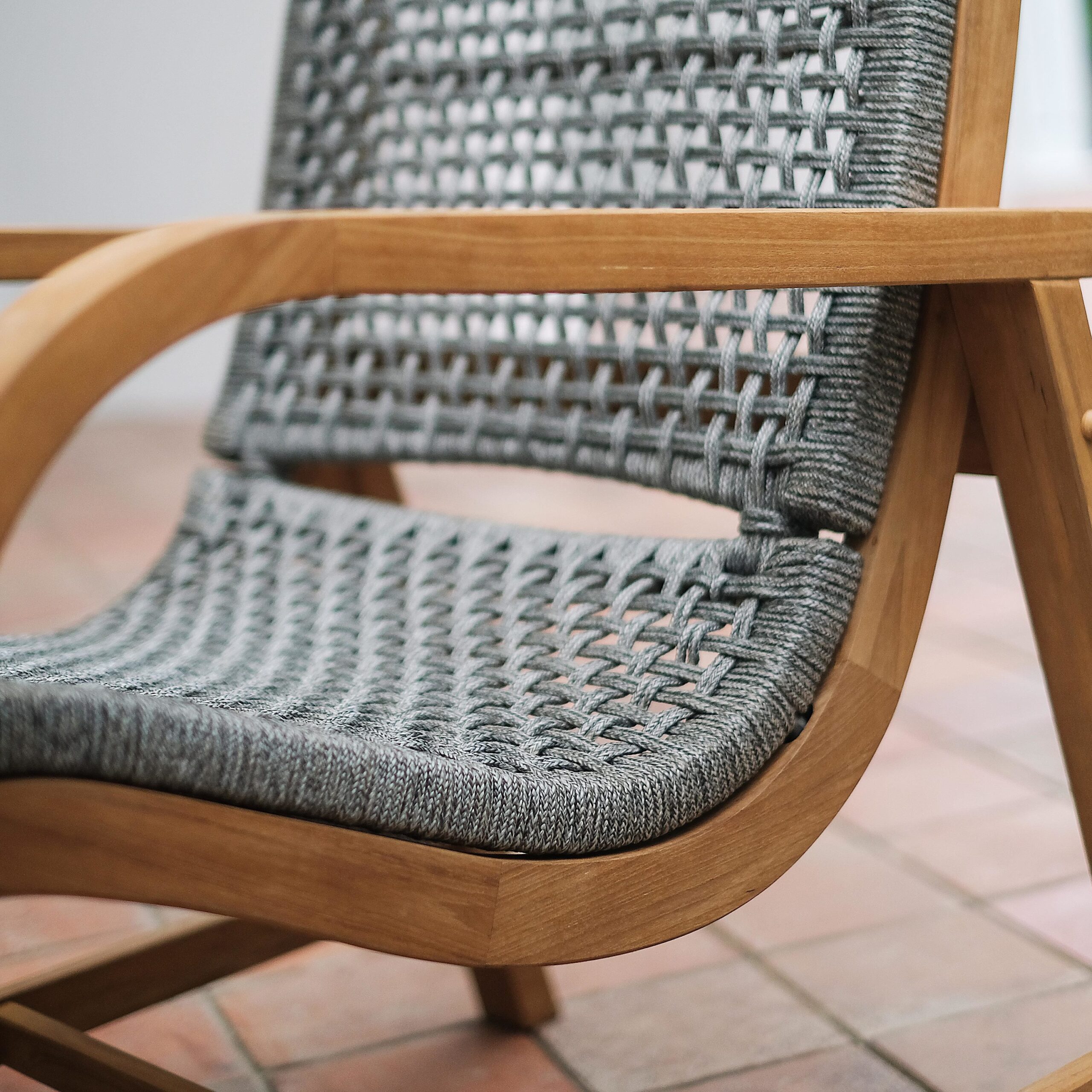 Cambridge Casual Dunham Natural Teak Wood Frame Stationary Conversation Chair with Woven Seat
