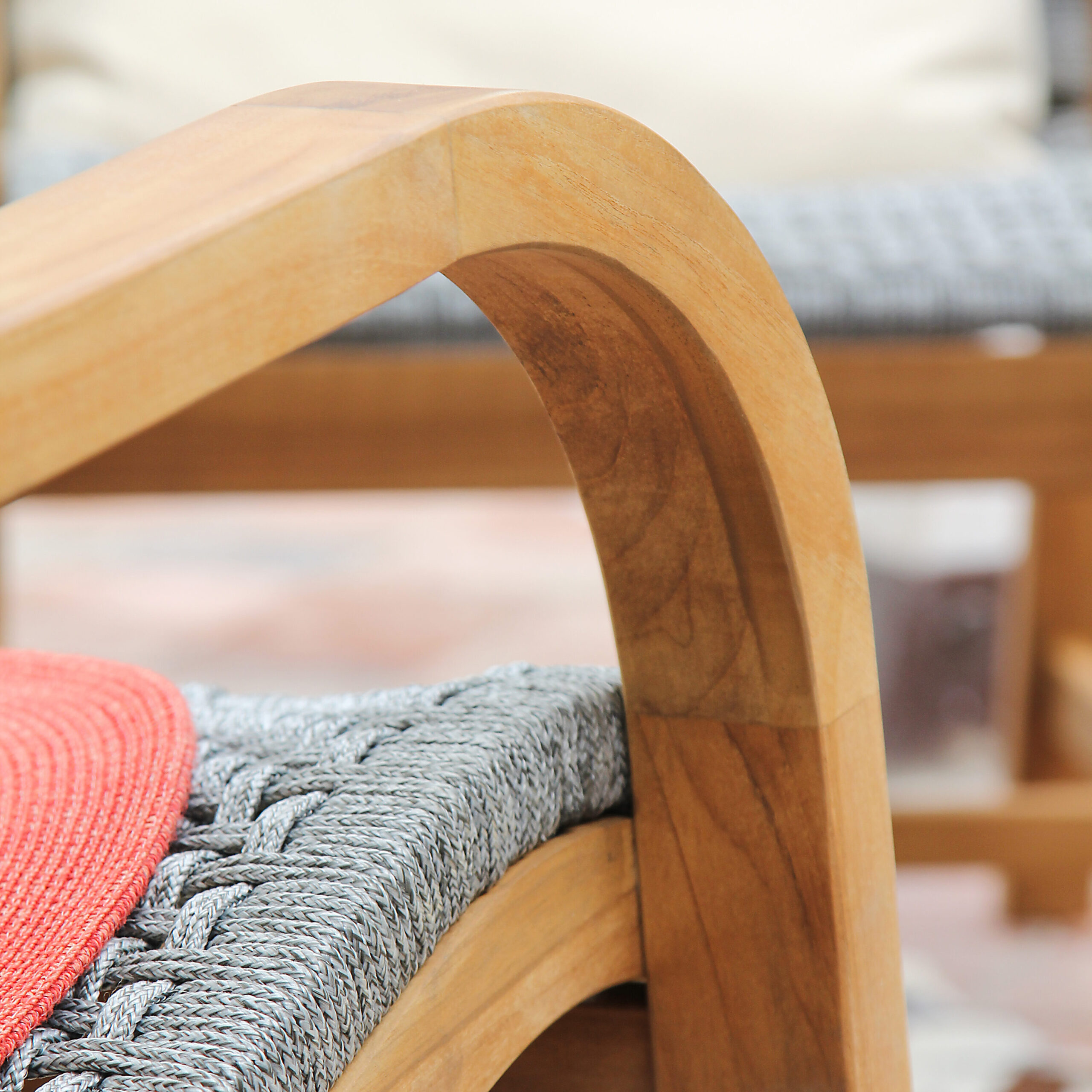 Cambridge Casual Dunham Natural Teak Wood Frame Stationary Conversation Chair with Woven Seat