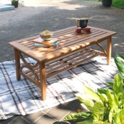 Cambridge Casual Chester Teak Wood Rectangle Outdoor Coffee Table 25-in W x 48-in L