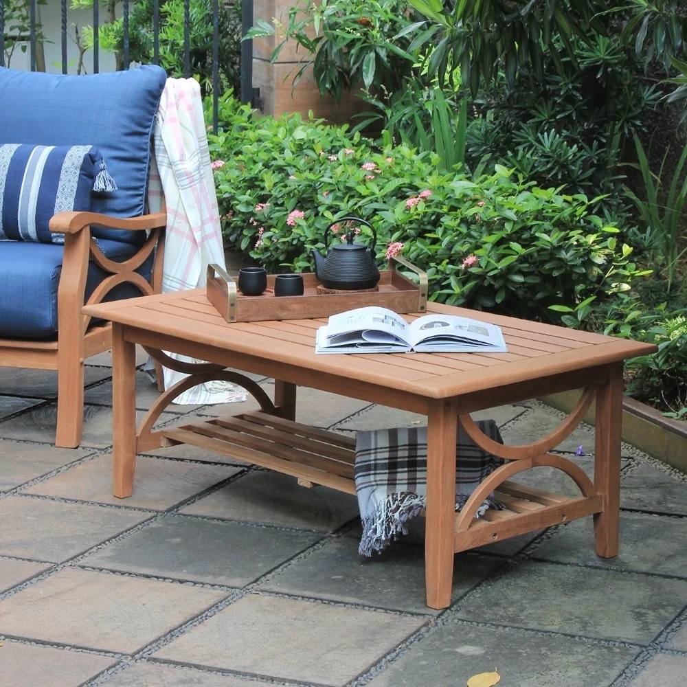 Cambridge Casual Chester Teak Wood Rectangle Outdoor Coffee Table 25-in W x 48-in L