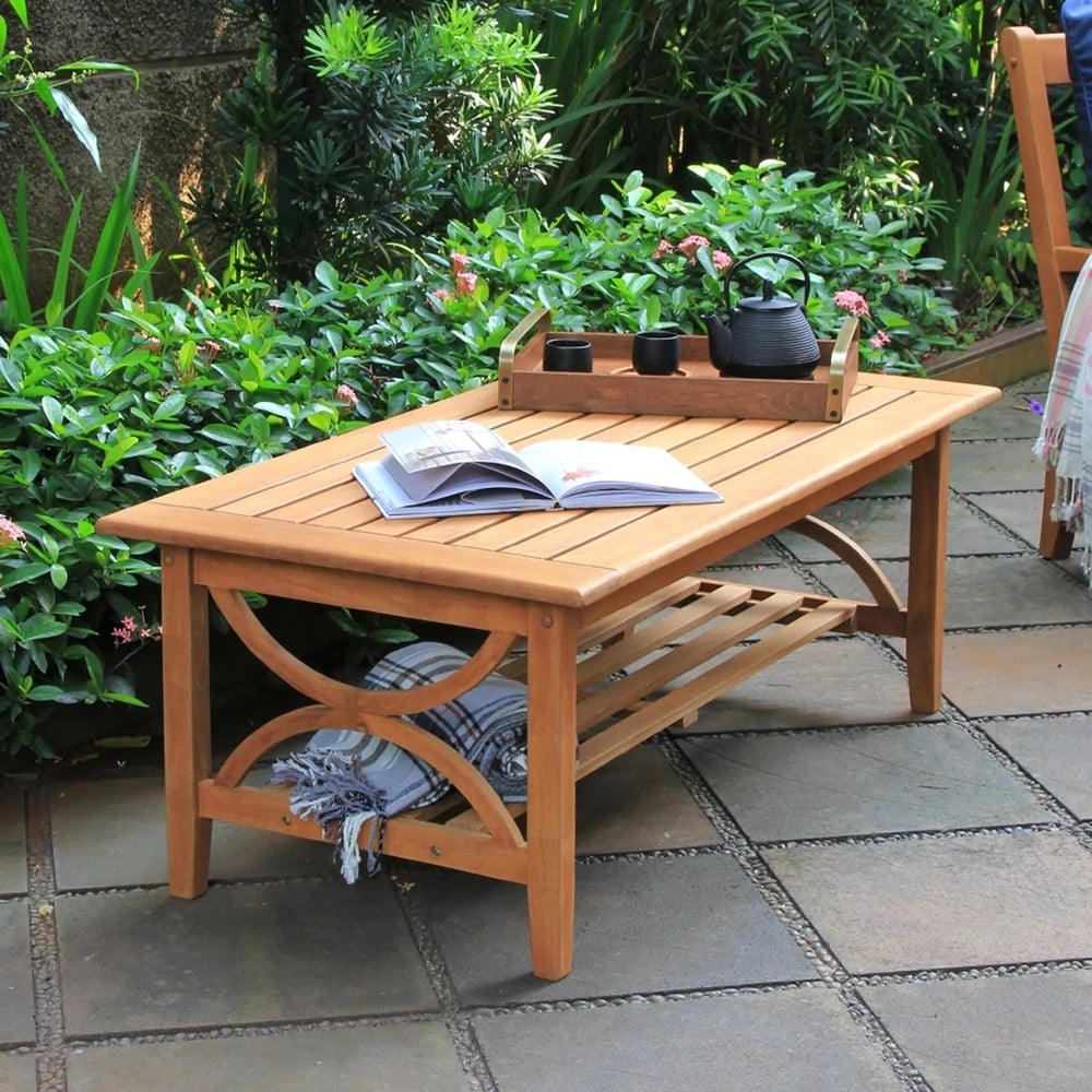 Cambridge Casual Chester Teak Wood Rectangle Outdoor Coffee Table 25-in W x 48-in L