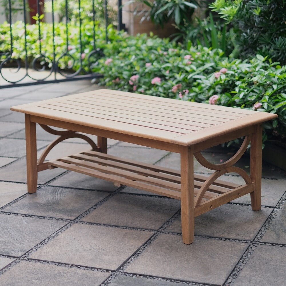 Cambridge Casual Chester Teak Wood Rectangle Outdoor Coffee Table 25-in W x 48-in L
