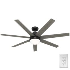 Hunter Phenomenon HunterSMART 60-in Matte Black with Dark Gray Oak Blades Smart Ceiling Fan With Light and Wall Control Included 7 -Blade