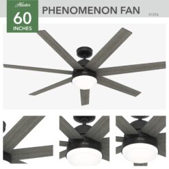 Hunter Phenomenon HunterSMART 60-in Matte Black with Dark Gray Oak Blades Smart Ceiling Fan With Light and Wall Control Included 7 -Blade