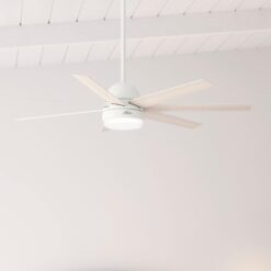 Hunter Phenomenon HunterSMART 60-in Matte White with Bleached Alder Blades Smart Ceiling Fan With Light and Wall Control Included 7 -Blade