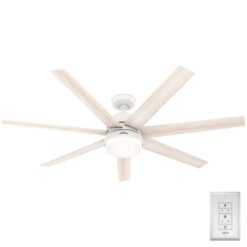 Hunter Phenomenon HunterSMART 60-in Matte White with Bleached Alder Blades Smart Ceiling Fan With Light and Wall Control Included 7 -Blade