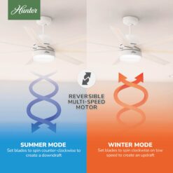 Hunter Phenomenon HunterSMART 60-in Matte White with Bleached Alder Blades Smart Ceiling Fan With Light and Wall Control Included 7 -Blade