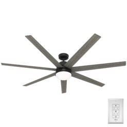 Hunter Phenomenon SMART 70-in Matte Black with Dark Gray Oak Blades Smart Ceiling Fan With Light and Wall Control Included 7 -Blade