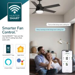 Hunter Phenomenon SMART 70-in Matte Black with Dark Gray Oak Blades Smart Ceiling Fan With Light and Wall Control Included 7 -Blade