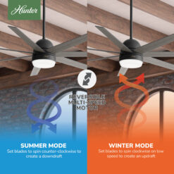 Hunter Phenomenon SMART 70-in Matte Black with Dark Gray Oak Blades Smart Ceiling Fan With Light and Wall Control Included 7 -Blade